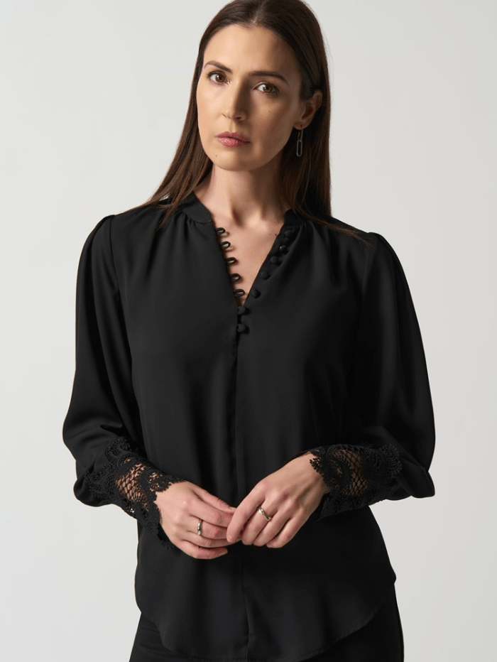 Joseph Ribkoff Tops Joseph Ribkoff Lace Cuff Black Blouse 233008 11 izzi-of-baslow