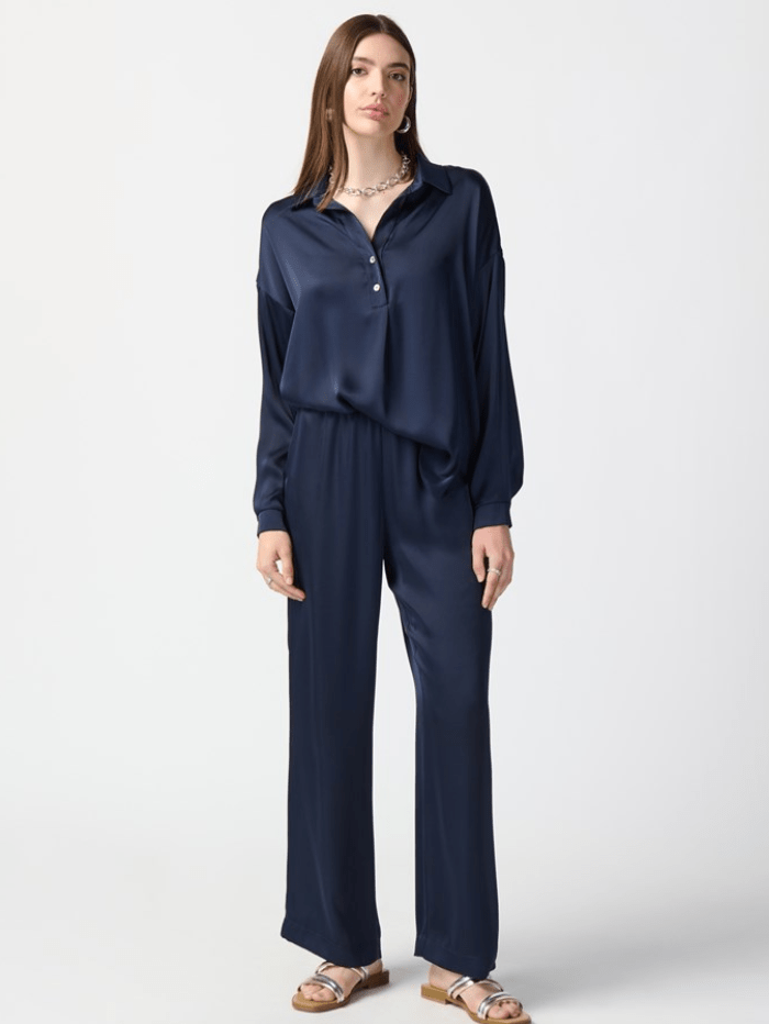 Joseph-Ribkoff-Long-Sleeve-Satin-Shirt-In-Midnight-Blue 241242 Col 2166 izzi-of-baslow