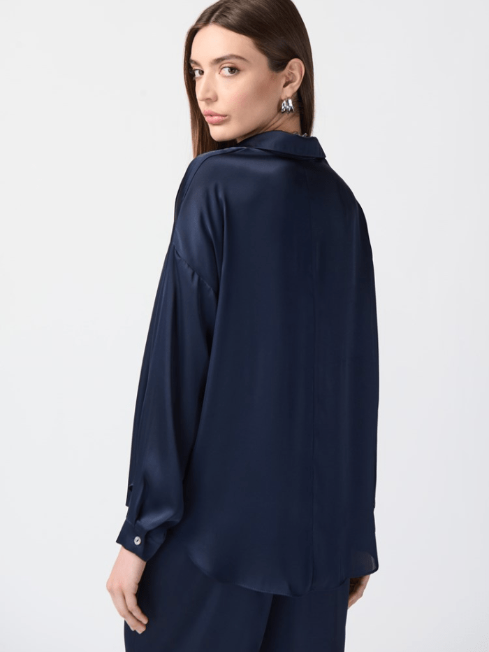 Joseph-Ribkoff-Long-Sleeve-Satin-Shirt-In-Midnight-Blue 241242 Col 2166 izzi-of-baslow