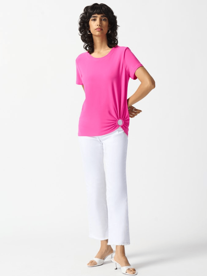 Joseph-Ribkoff-Silky-Knit-Front-Drape-Top-In-Pink 242199 Col 4202 izzi-of-baslow