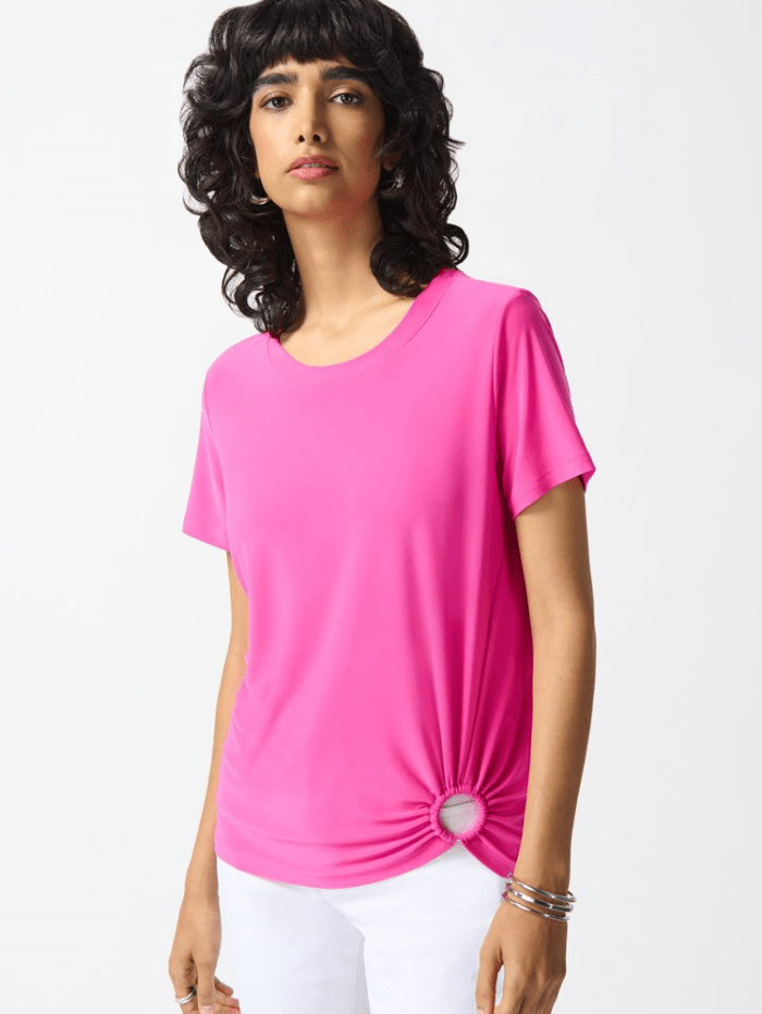 Joseph-Ribkoff-Silky-Knit-Front-Drape-Top-In-Pink 242199 Col 4202 izzi-of-baslow