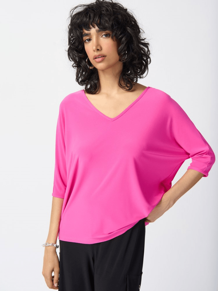 Joseph-Ribkoff-Silky-Knit-Reversible-Boxy-Top-In-Pink 241044 Col 4202 izzi-of-baslow