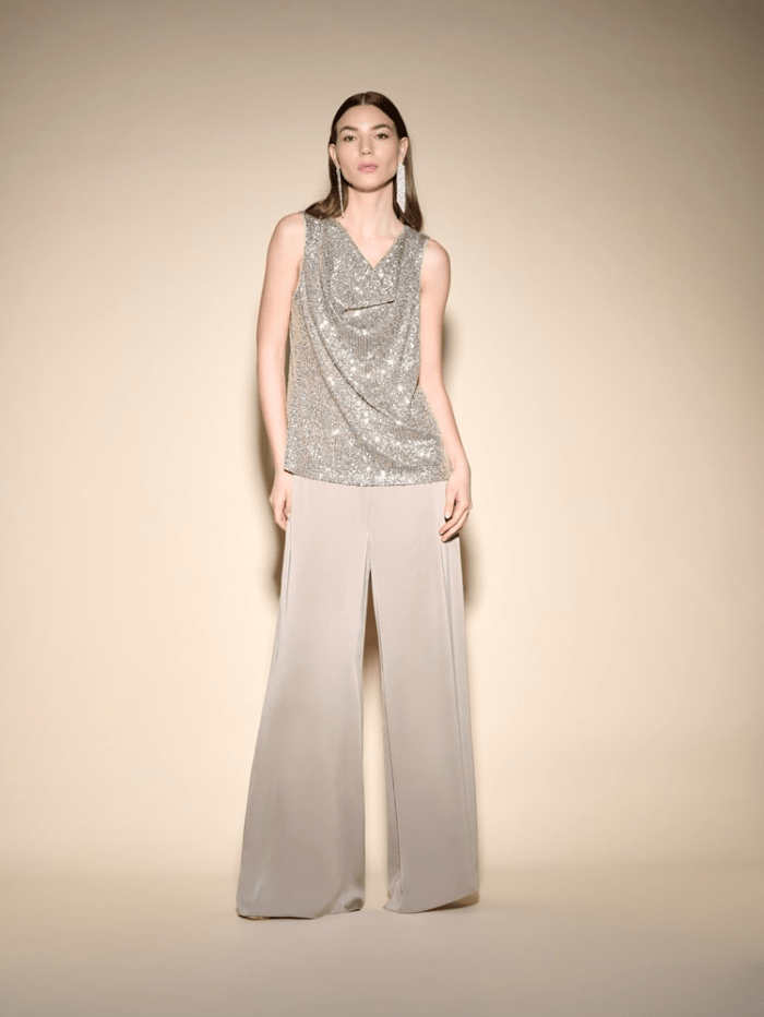 Joseph Ribkoff Sleeveless Sequin Top In Latte/Silver 233790 Col 4113