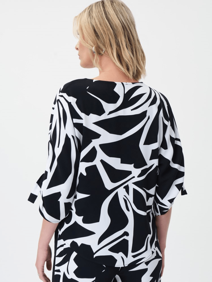 Joseph Ribkoff V-Neck Woven Abstract Print Top Vanilla and Black 232045 1846 izzi-of-baslow