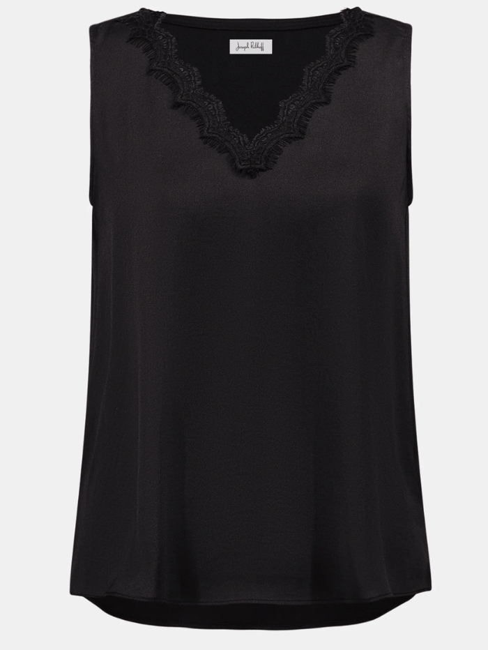 Joseph Ribkoff Women's Black Satin Sleeveless Lace V-Neck Top