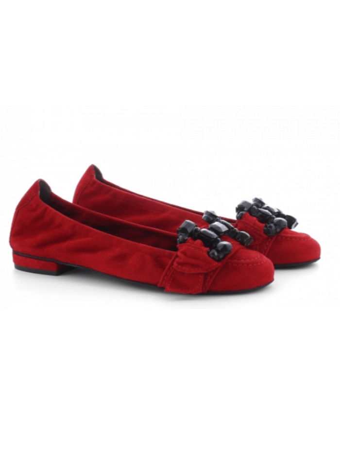 Kennel &amp; Schmenger Footwear Kennel &amp; Schmenger Malu Ballerina Pump In Deep Red With Black Gemstones 21.10120.514 izzi-of-baslow