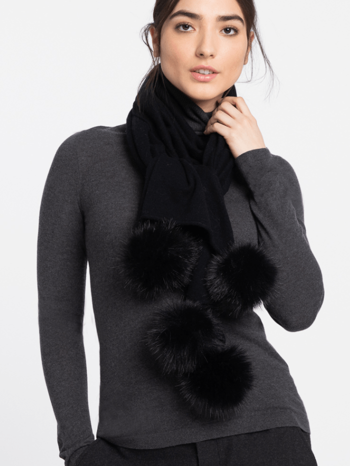 Kinross-Black-Faux-Fur-Poms-Scarf LFAJ3-188 izzi-of-baslow