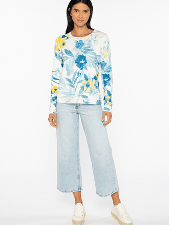Kinross Reversible Print Crew in Ecru Multi