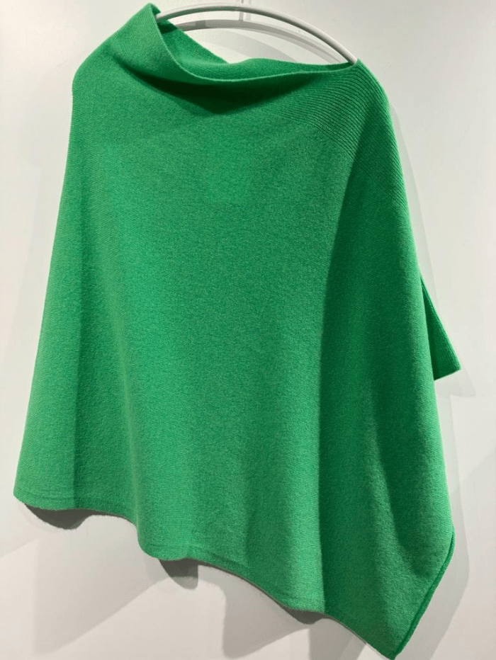 KINROSS Knitwear One Size Kinross Cashmere Fresh Green Rib Detail Poncho LRAC3-240 izzi-of-baslow