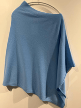 KINROSS Knitwear One Size Kinross Cashmere Rib Detail Poncho In Blue Mirage LRAC3-240 izzi-of-baslow