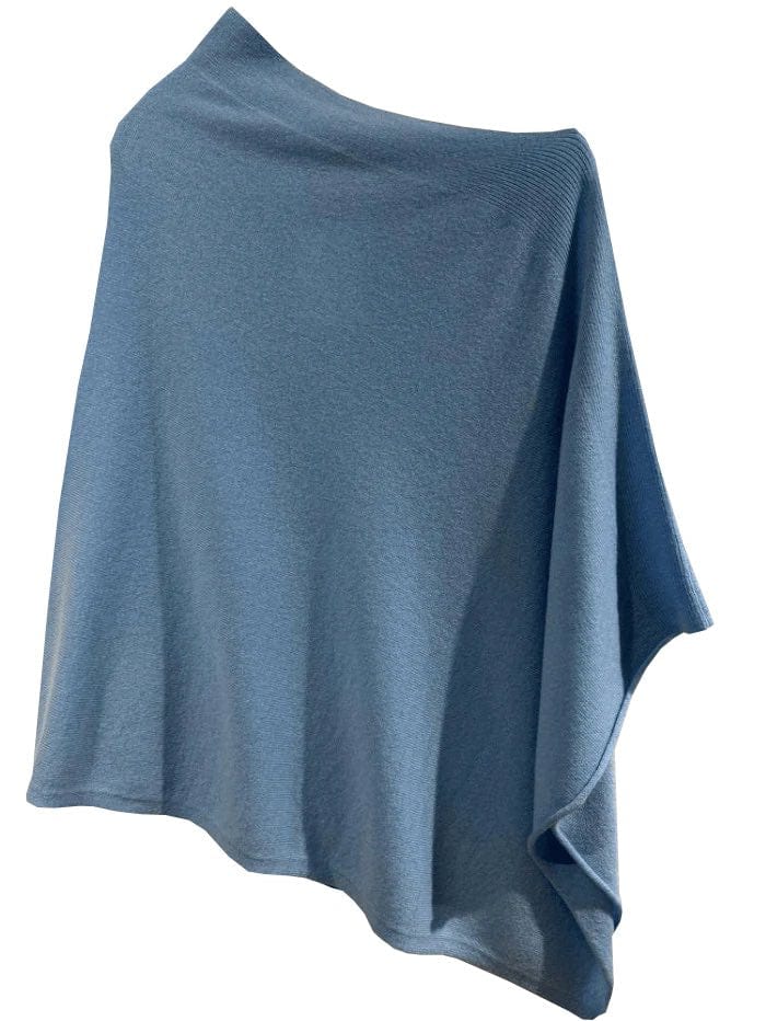 KINROSS Knitwear One Size Kinross Cashmere Rib Detail Poncho In Blue Mirage LRAC3-240 izzi-of-baslow