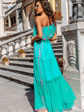 Lindsey Brown Resortwear Beachwear Lindsey Brown Mykonos Silk Chiffon Maxi Dress In Aqua And Pink izzi-of-baslow