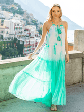 Lindsey Brown Resortwear Beachwear Lindsey Brown SANTORINI Maxi Beach Dress In Aqua And White izzi-of-baslow
