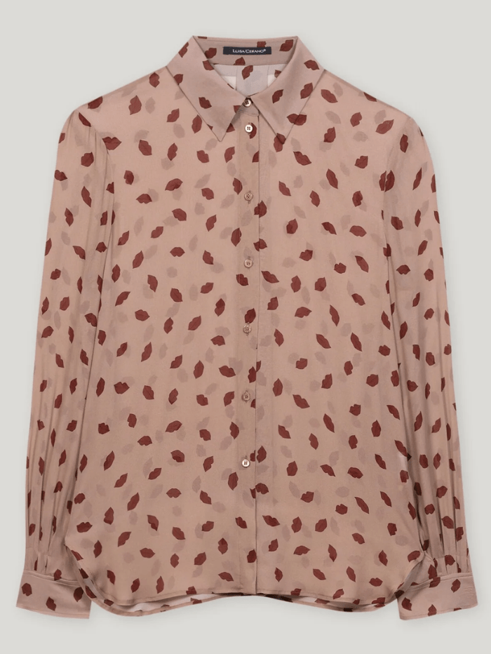 Luisa Cerano Women's Shirt Blouse With Lips Print In Mushroom