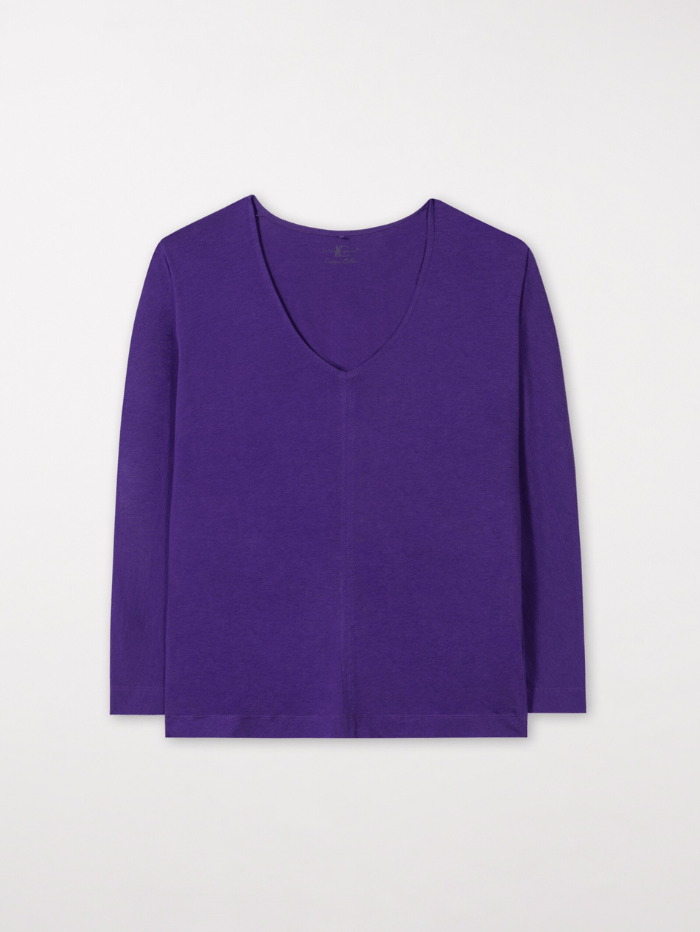 Luisa-Cerano-Long-Sleeved- V-Neck- T-Shirt-In-Deep-Purple 388077 7769 0870 izzi-of-baslow