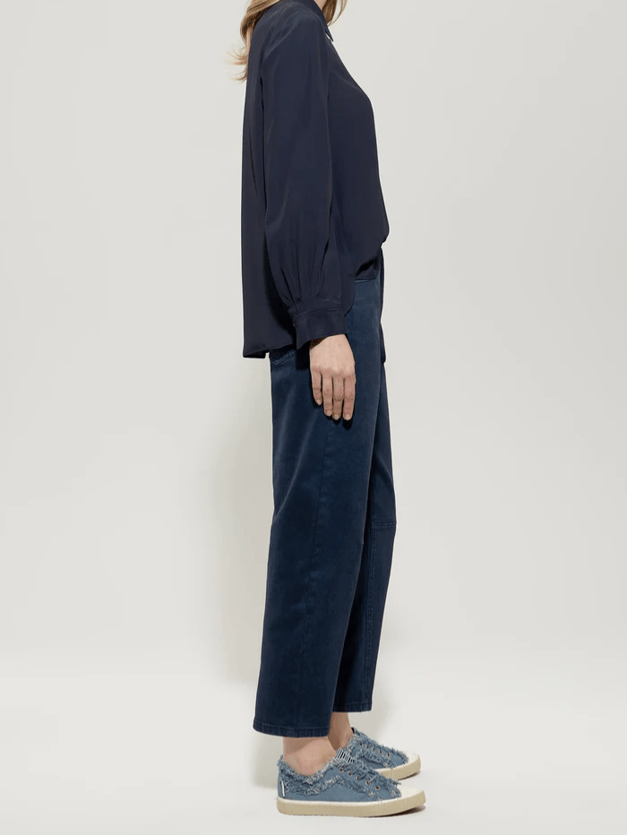 Luisa Cerano Elastic Back Soft Cotton Jean With Frayed Hem Navy