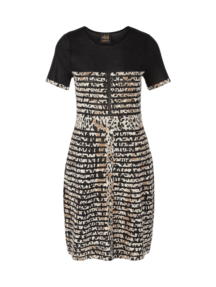 Marc-Cain-Black-And-Animal-Print-Mini-Shift-Dress 5J 21.02M05 izzi-of-baslow