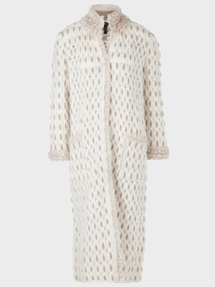 Marc-Cain-Collections-Fancy-Knitted-Long-Coat In Off White VC 11.19 M46 COL 110 izzi-of-baslow