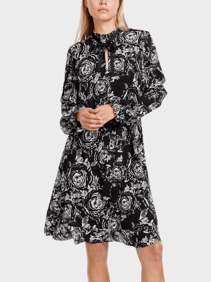 Marc-Cain-Collections-Black-White-Floral-Print-Dress VC 21.40 W17 COL 910 izzi-of-baslow
