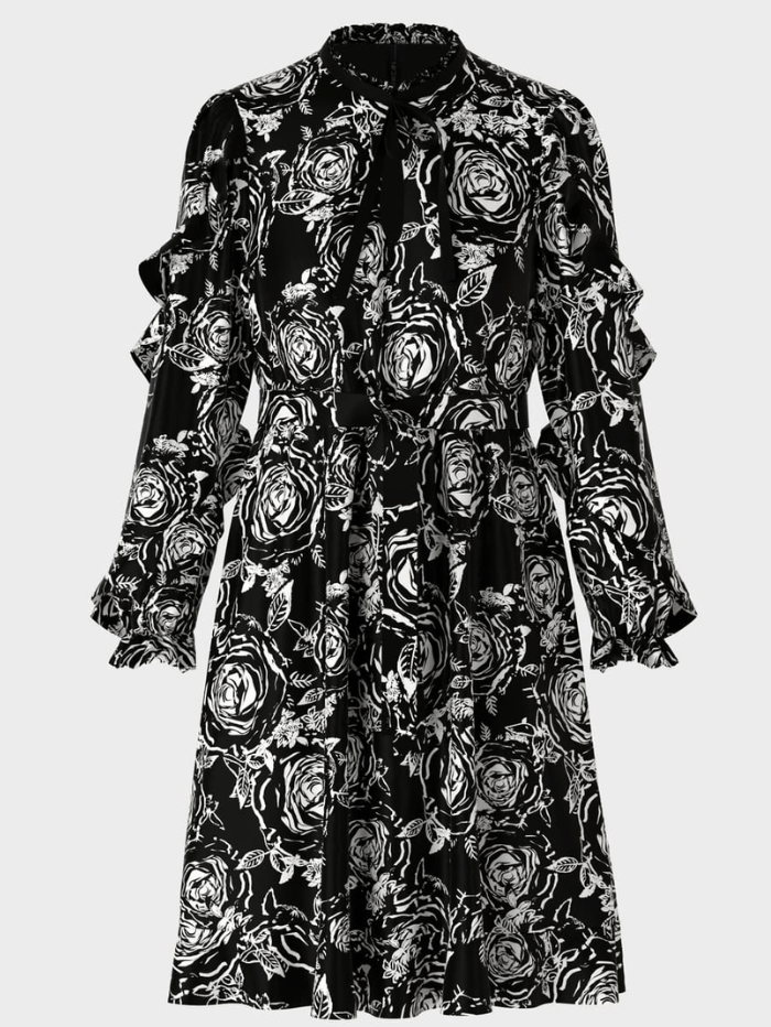 Marc-Cain-Collections-Black-White-Floral-Print-Dress VC 21.40 W17 COL 910 izzi-of-baslow