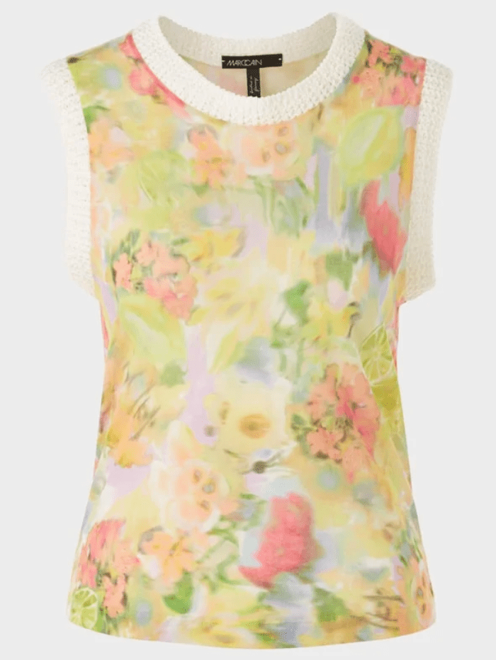Marc-Cain-Collections-Sleeveless-Floral-Print-Top-In-Pale-Lemon WC 61.09 M34 COL 420 izzi-of-baslow