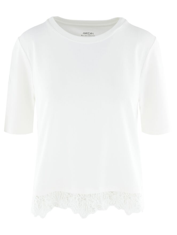 Marc Cain Collections Tops 1 Marc Cain Collections T Shirt Top With Delicate Lace In Off White YC 48.36 J14 COL 110 izzi-of-baslow