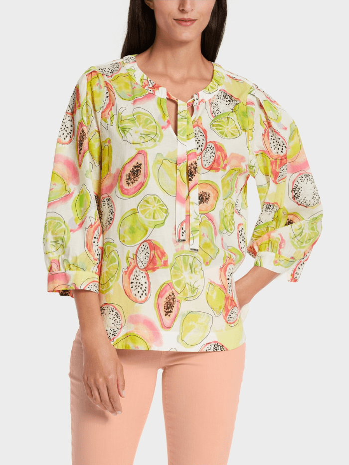 Marc Cain Collections Tops Marc Cain Collections Pale Lemon Printed Blouse WC 51.26 W27 COL 420 izzi-of-baslow