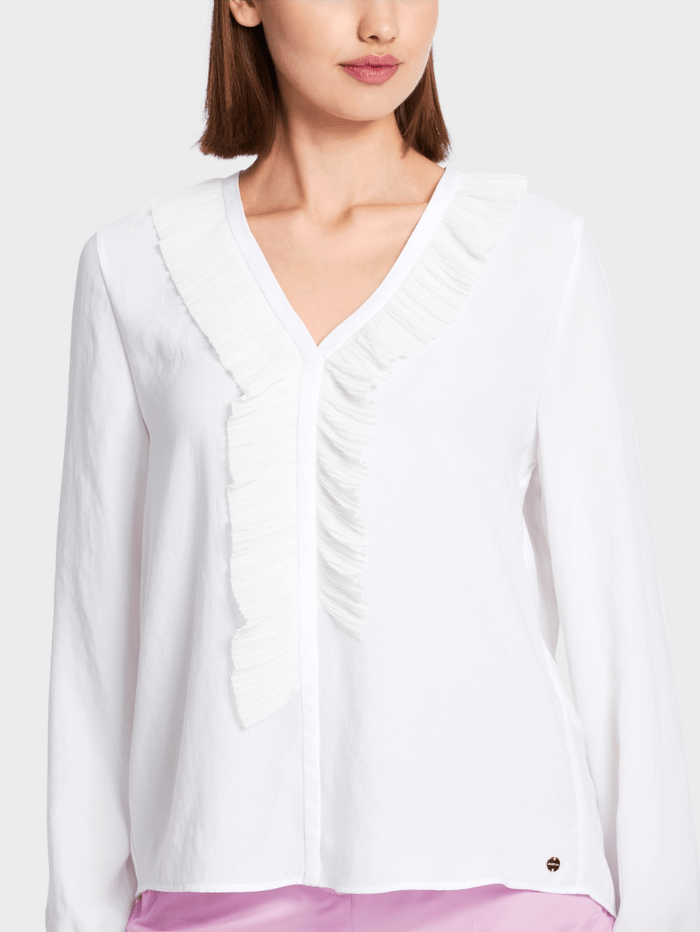 Marc Cain Collections Tops Marc Cain Collections White Blouse With Ruffles WC 51.23 W39 COL 100 izzi-of-baslow