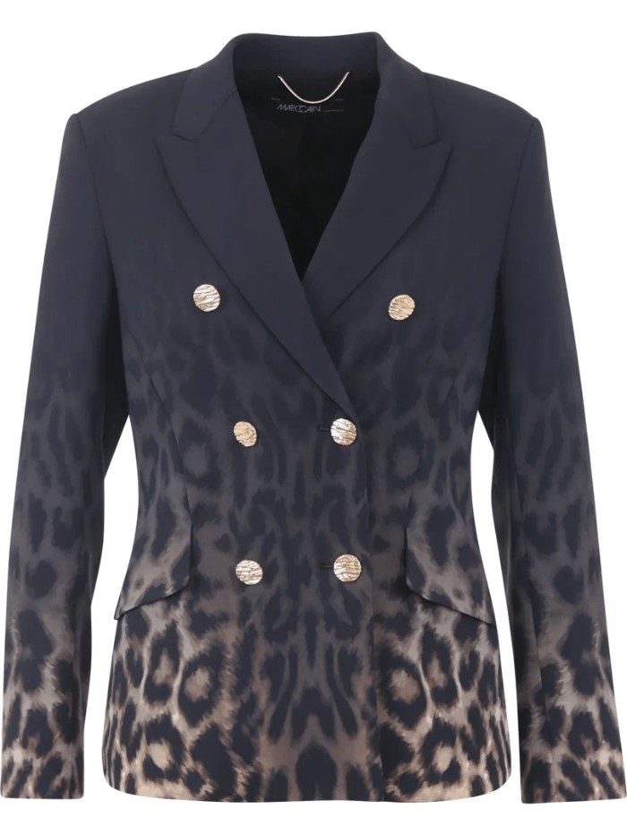 Marc Cain Glam Women's Double Breasted Leopard Print Blazer XG W16 COL 625