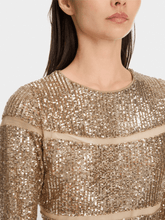 Marc Cain Glam Dresses Marc Cain Glam Sequinned Dress In Shiny Sand XG 21.13 W14 Col 625 izzi-of-baslow