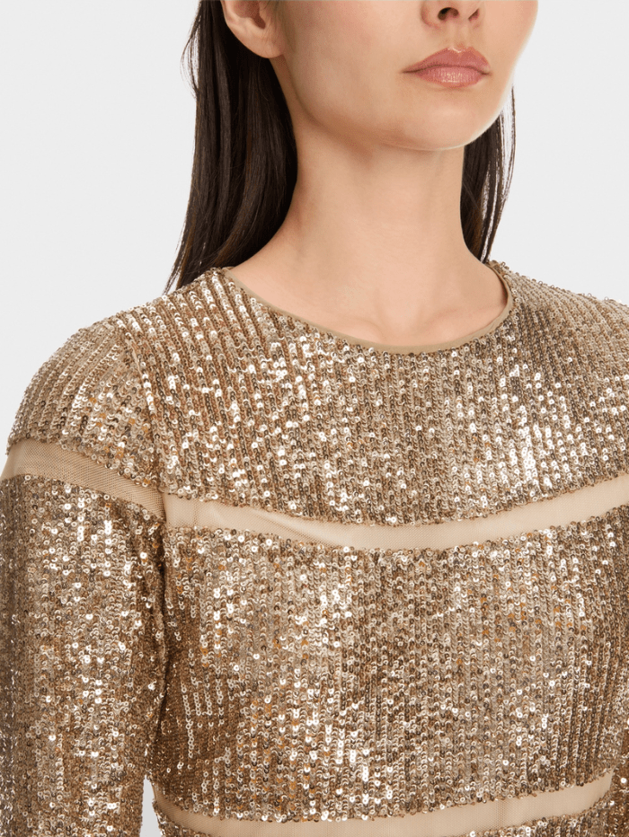 Marc Cain Glam Dresses Marc Cain Glam Sequinned Dress In Shiny Sand XG 21.13 W14 Col 625 izzi-of-baslow