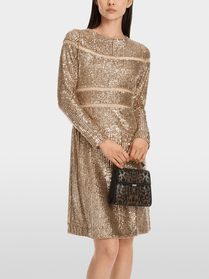 Marc Cain Glam Dresses Marc Cain Glam Sequinned Dress In Shiny Sand XG 21.13 W14 Col 625 izzi-of-baslow