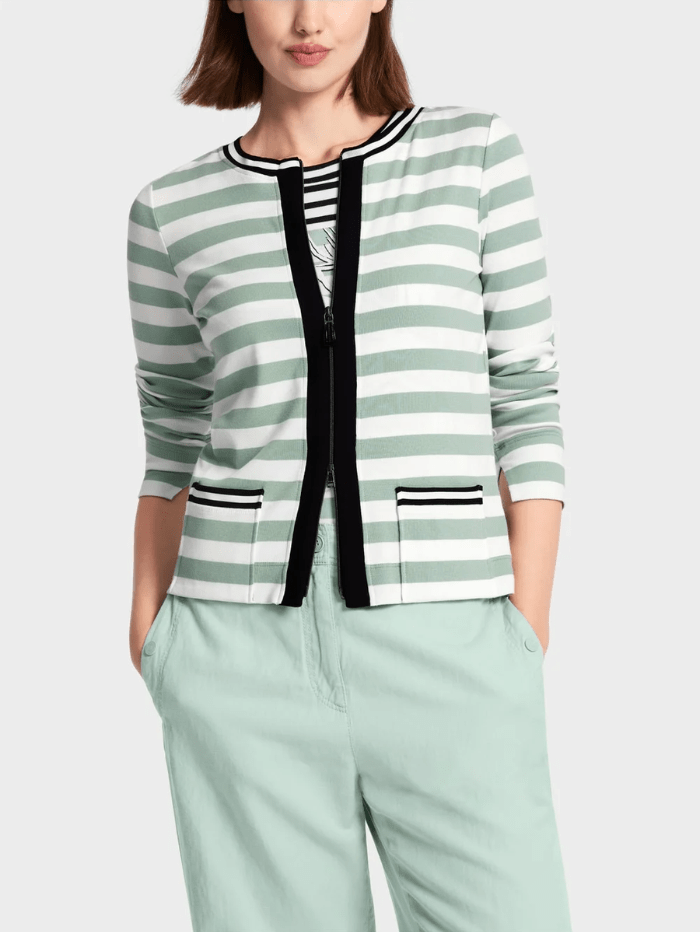 Marc-Cain-Sports-Striped-Jacket-In-Soft-Sage-WS 31.19 J53 Col 509 izzi-of-baslow