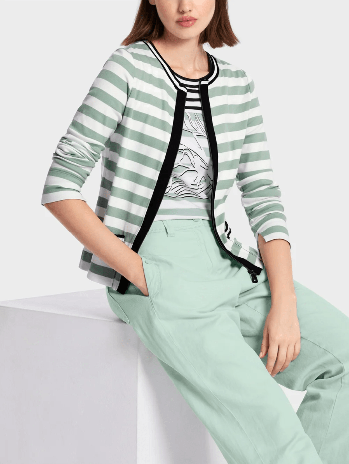 Marc-Cain-Sports-Striped-Jacket-In-Soft-Sage-WS 31.19 J53 Col 509 izzi-of-baslow