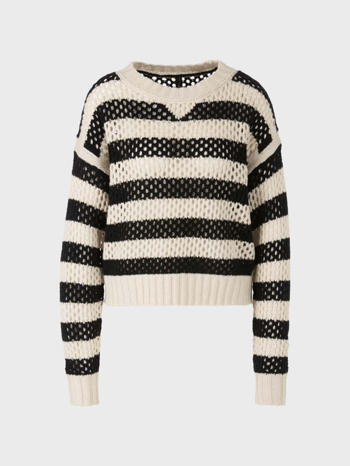 Marc Cain Sports Knitwear Marc Cain Sports Black Cream Striped Jumper VS 41.12 M77 COL 913 izzi-of-baslow