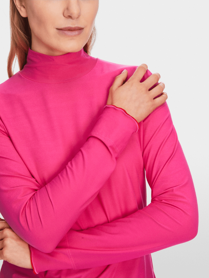 Marc Cain Sports Knitwear Marc Cain Sports Long Sleeved Turtleneck Top In Pink XS 48.18 J18 Col 244 izzi-of-baslow