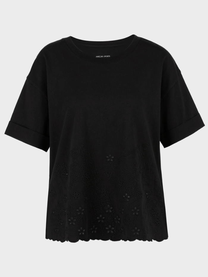 Marc Cain Sports Tops 1 Marc Cain Sports Black T Shirt With Eyelet Embroidery WS 48.01 J74 COL 900 izzi-of-baslow