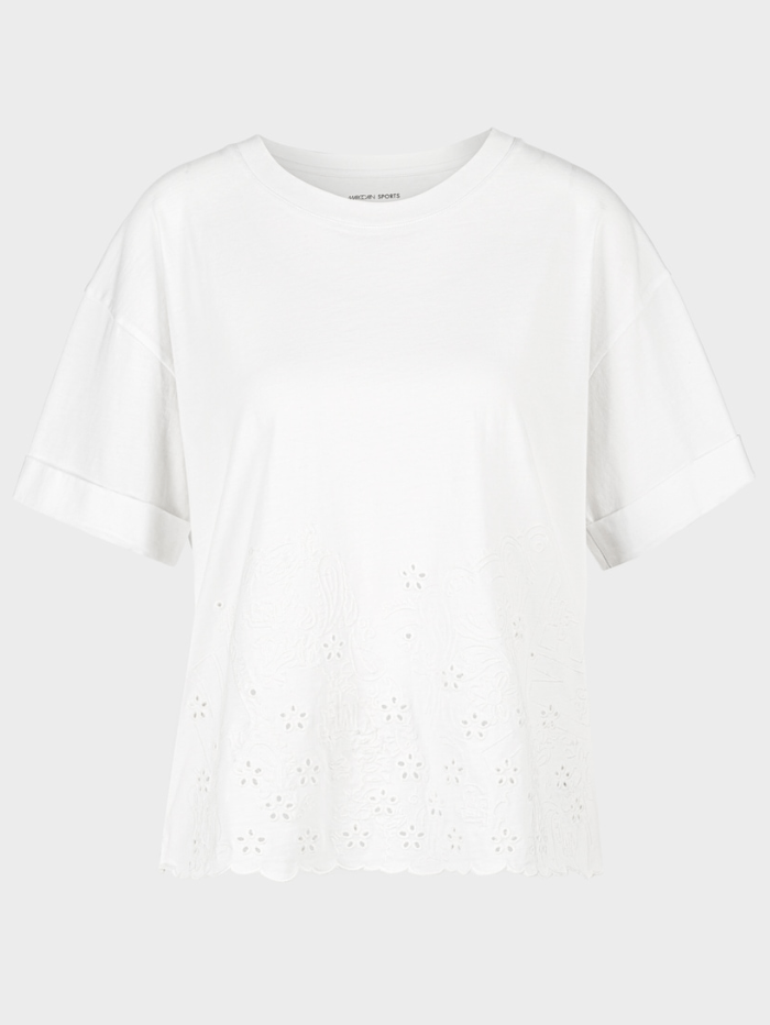 Marc Cain Sports Tops 1 Marc Cain Sports White T Shirt With Eyelet Embroidery WS 48.01 J74 COL 100 izzi-of-baslow