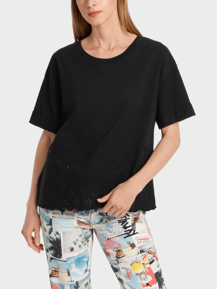 Marc Cain Sports Tops Marc Cain Sports Black T Shirt With Eyelet Embroidery WS 48.01 J74 COL 900 izzi-of-baslow