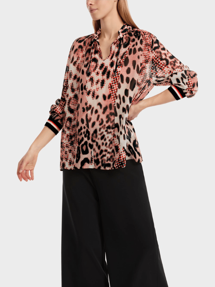 Marc-Cain-Sports-Blouse-In-Leopard-Print-Campari-Colour VS 51.04 W02 COL 278 izzi-of-baslow