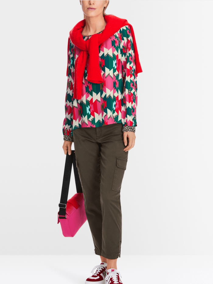 Marc Cain Sports Tops Marc Cain Sports Patterned Raglan Blouse XS 51.09 W18 Col 244 izzi-of-baslow
