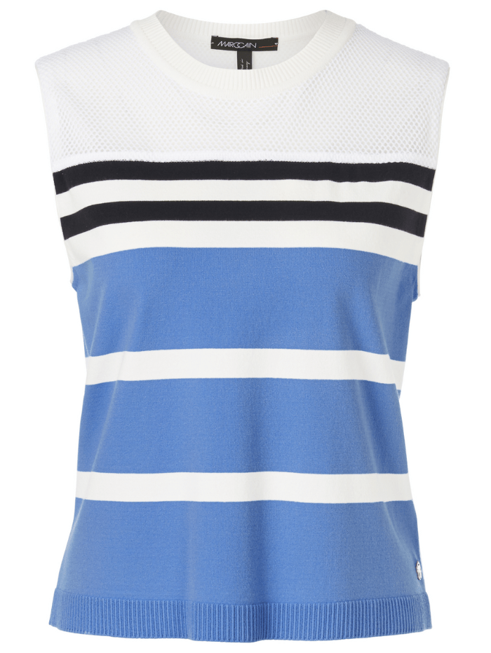 Marc-Cain-Sports-Striped-Sleeveless-Top-In-Bright-Azure-WS 61.09 M35 COL 363 izzi-of-baslow