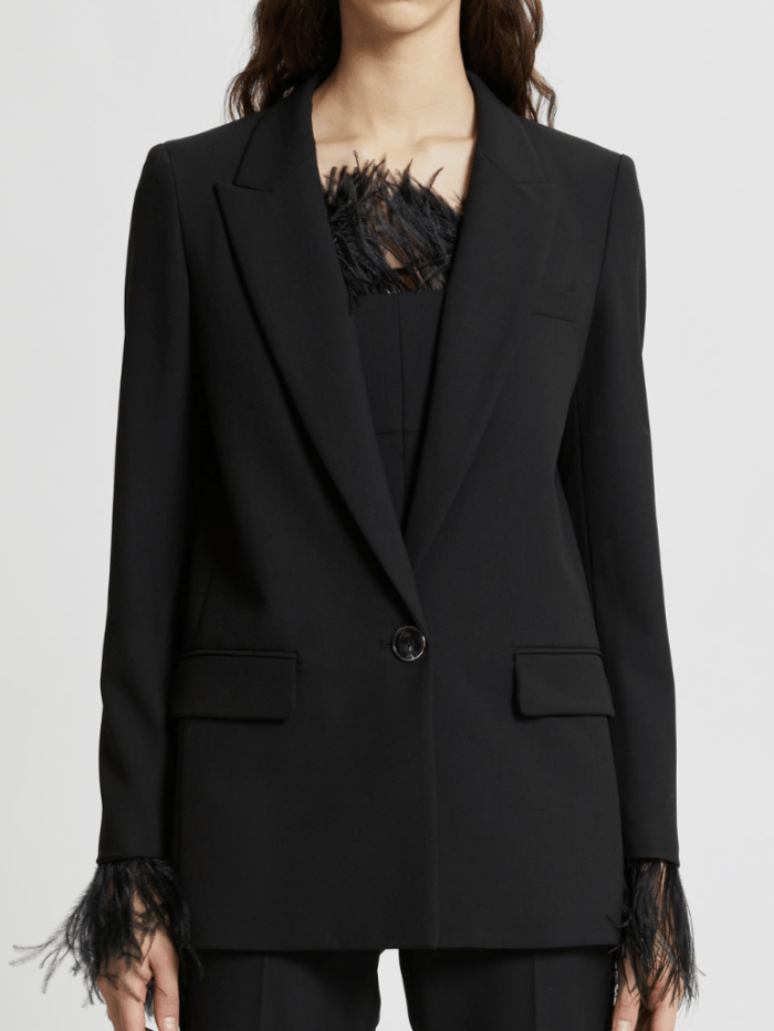 Marella Coats and Jackets Marella Black Single Breasted Jacket With Marabou Feathers 23304617362 Col 002 izzi-of-baslow