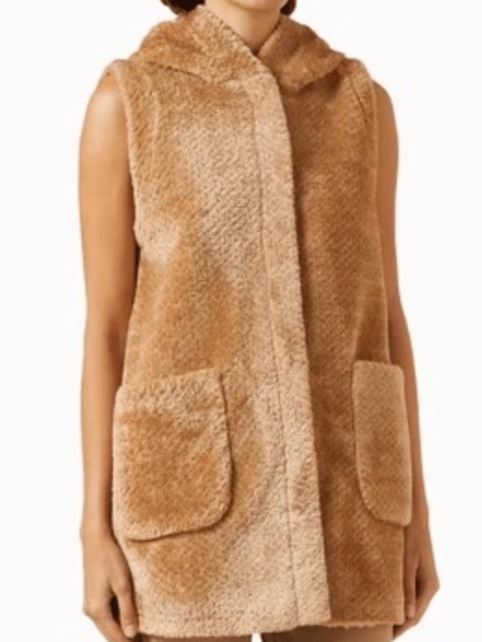Marella Coats and Jackets Marella Crotone Sleeveless Gilet In Camel Fun Fur 2362760135200 Col 001 izzi-of-baslow
