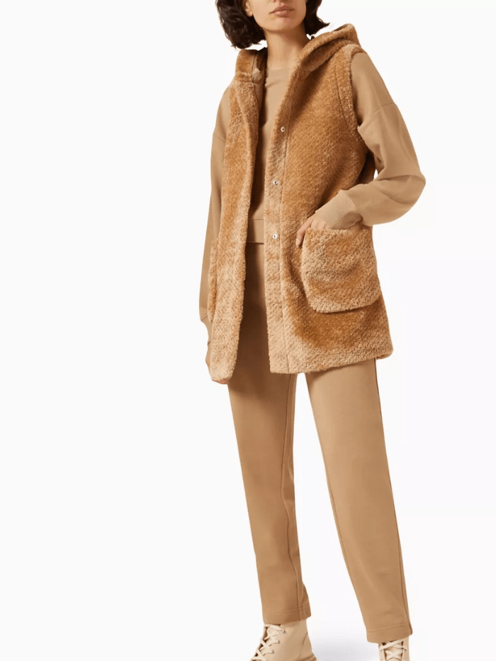 Marella Coats and Jackets Marella Crotone Sleeveless Gilet In Camel Fun Fur 2362760135200 Col 001 izzi-of-baslow
