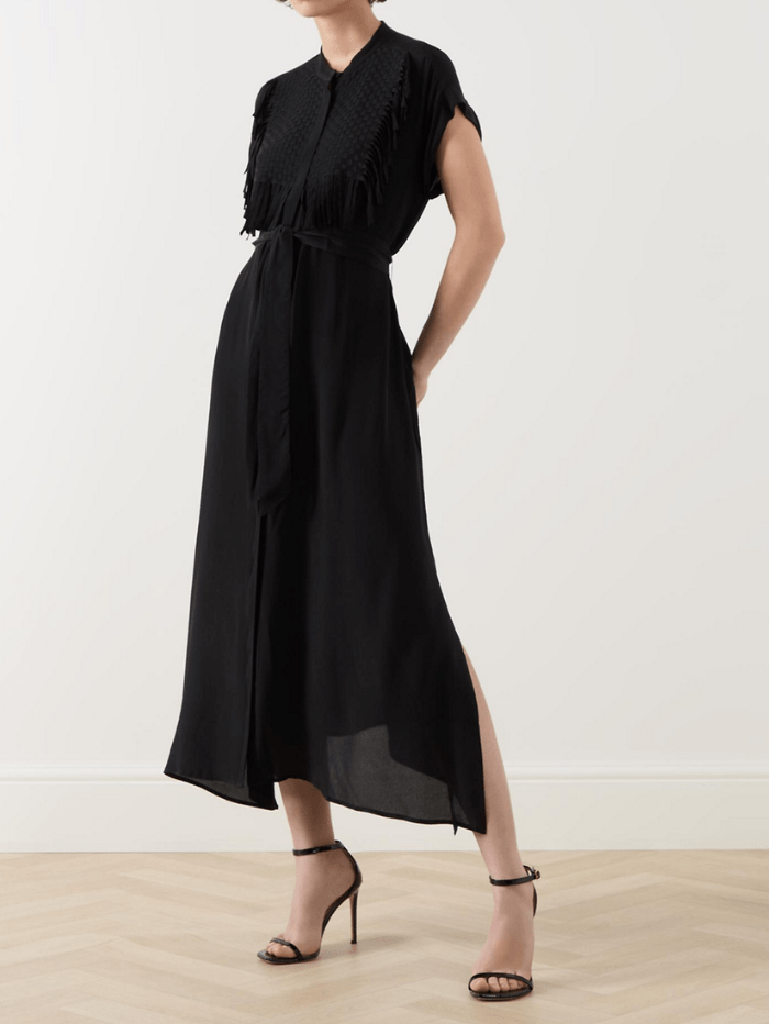 Marella Dresses Marella FORMA Midi Black Dress With Woven Tassel Design 24132211822 Col 003 izzi-of-baslow