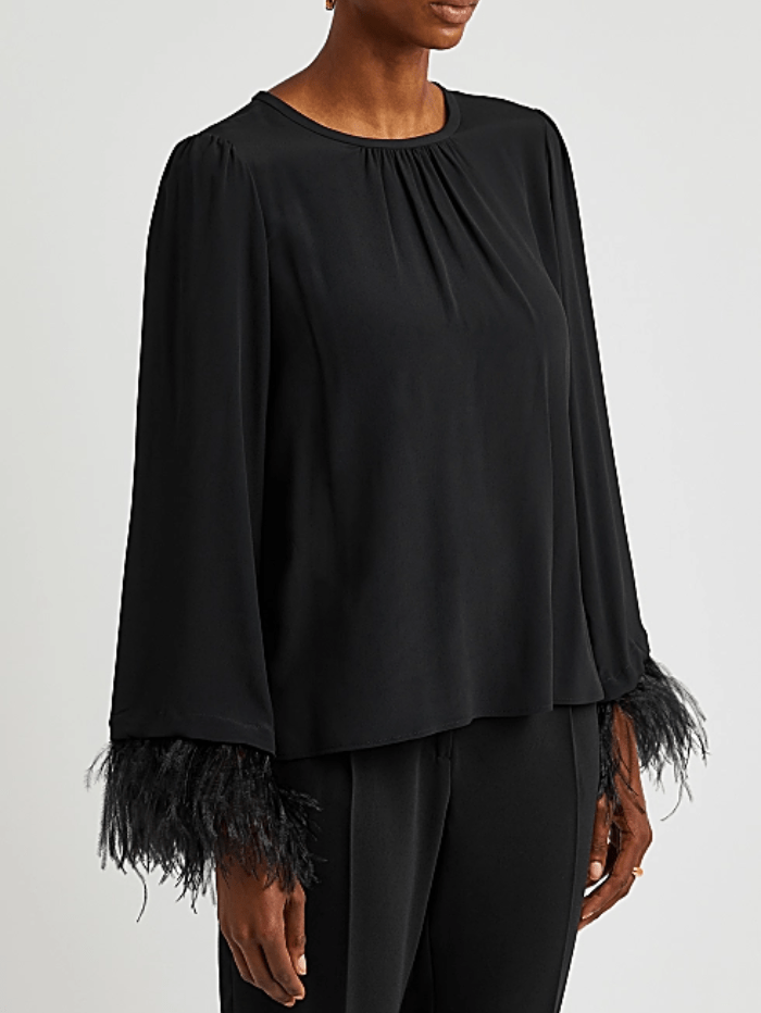 Marella Tops Marella Black Rivista Blouse With Feather Cuffs 23311609362 Col 009 izzi-of-baslow