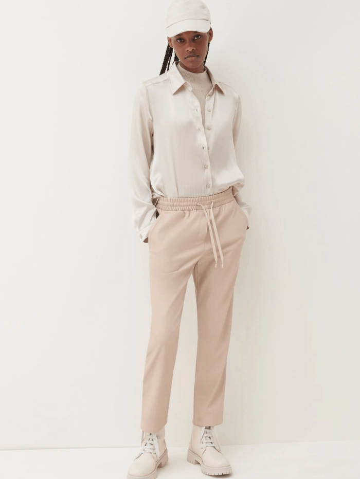 Beige faux leather joggers cheap