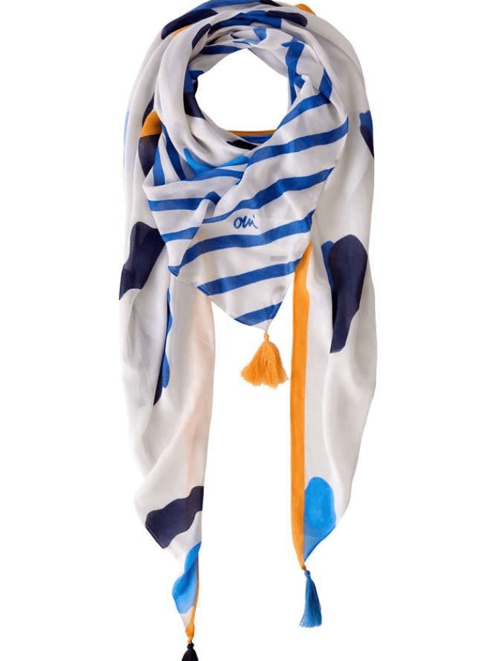 Oui Accessories One Size Oui Blue and Orange Printed Scarf 78766 105 izzi-of-baslow