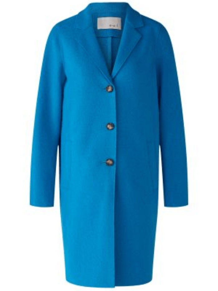 Oui Coats and Jackets Oui Mayson Boiled Wool Coat - Pure New Wool in Blue Jewel 79918 5932 izzi-of-baslow